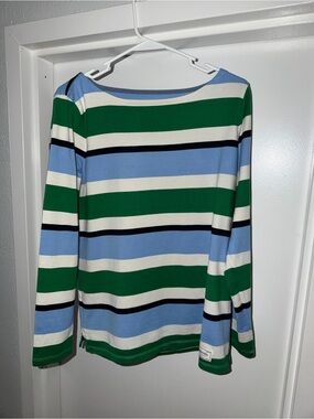 Talbots Striped Boatneck Top in Blue, White & Green